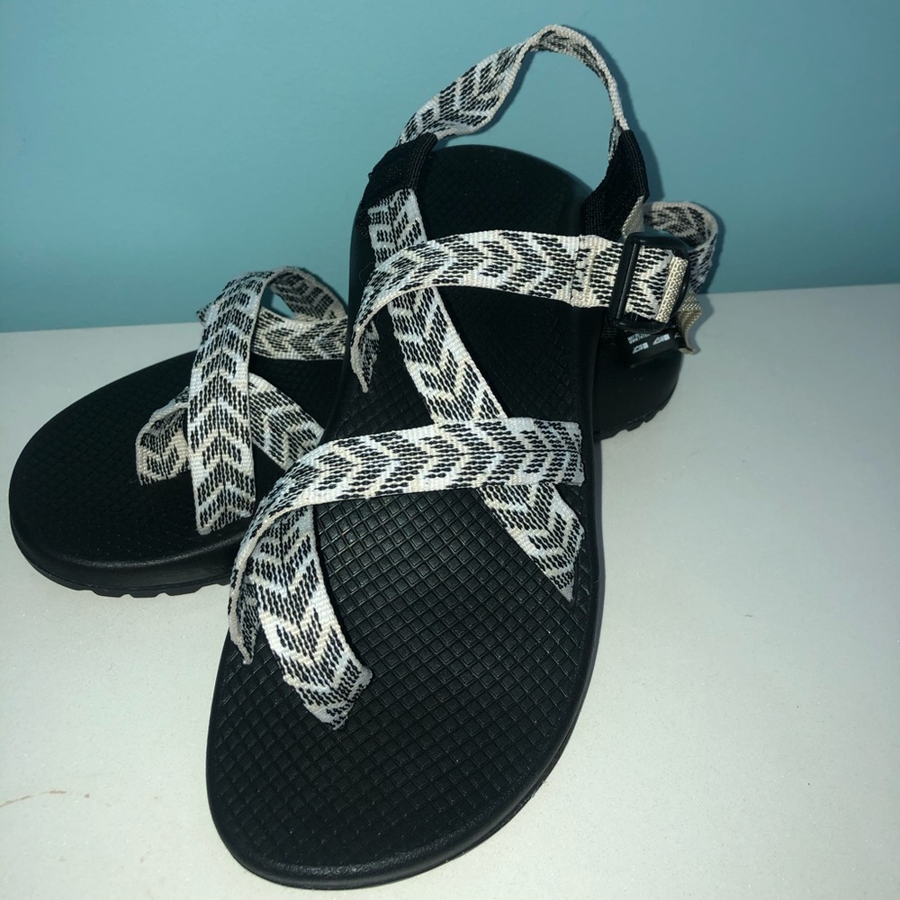 Chaco Black Sandals with White Chevron Straps